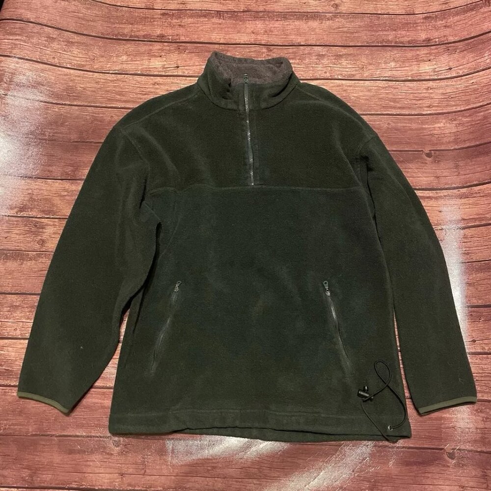 Trader Bay Men’s Large Tall Fleece Jacket Pullover ¼ Zip Mock Neck Green Gray